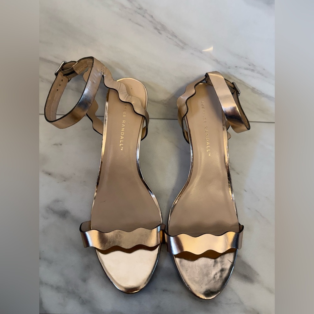 Loeffler Randall Metallic Scalloped Ankle Strap Heels Size 9 - Picture 3 of 12